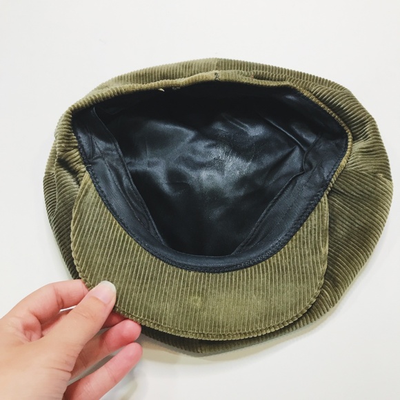 • VINTAGE • army green corduroy baker boy hat - Picture 3 of 5